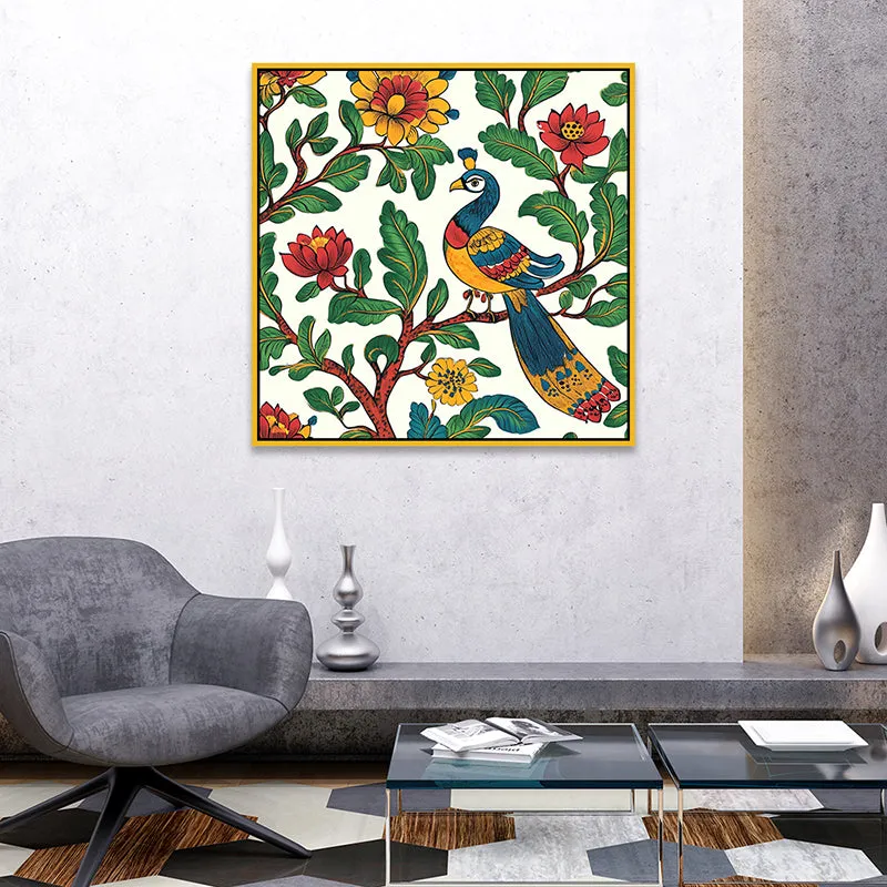 Mayoorakala Canvas Wall Painting With Frame - Gold media 4