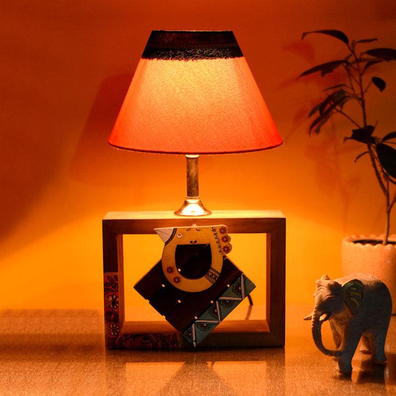 Lakshya Handcrafted Wooden Table Lamp - Multicolor