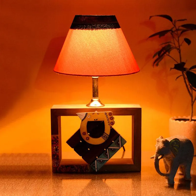 Lakshya Handcrafted Wooden Table Lamp - Multicolor media 1