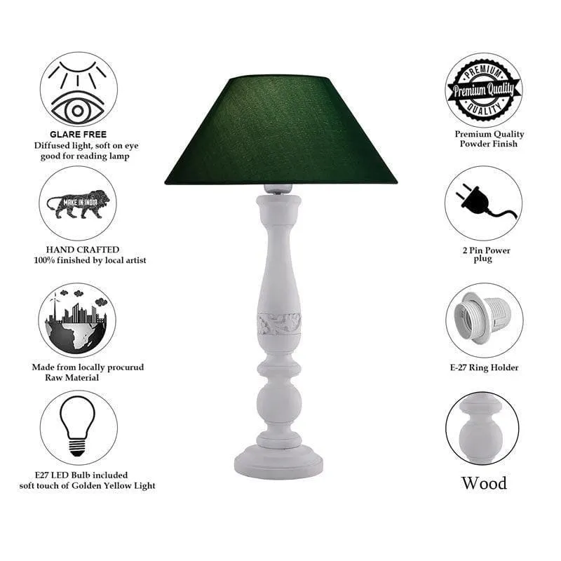 Flowerette Fain Fabric Table Lamp - White,Green media 6