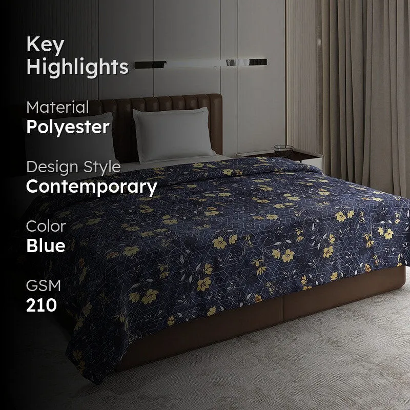 Monte Carlo Bluemora Floral Print Polyester Blanket (Blue) - 210 GSM media 2