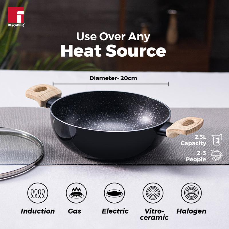 Bergner Non Stick Kadhai With Lid - 2300 mL/8 Inches media 7
