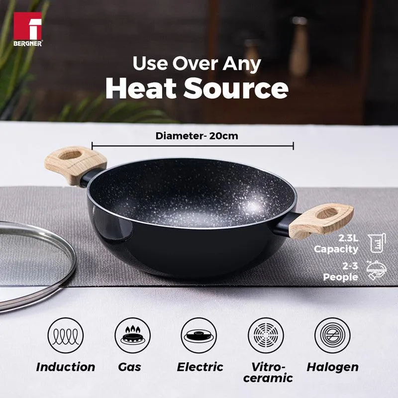 Bergner Non Stick Kadhai With Lid - 2300 mL/8 Inches media 7