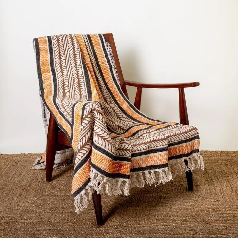 Striped Out Handblock Printed Throw media 1