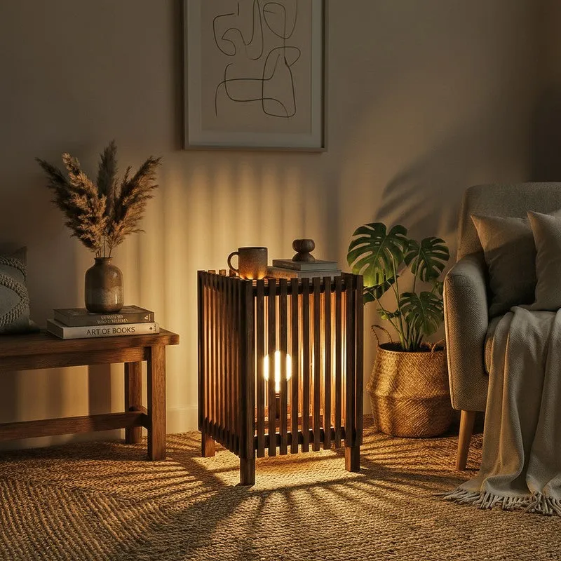 GeoCage Wooden Floor Lamp - Brown media 1