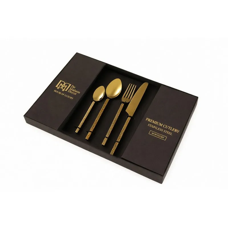 Silvora Stainless Steel Cutlery Set (Gold) - Twenty Four Piece Set media 4
