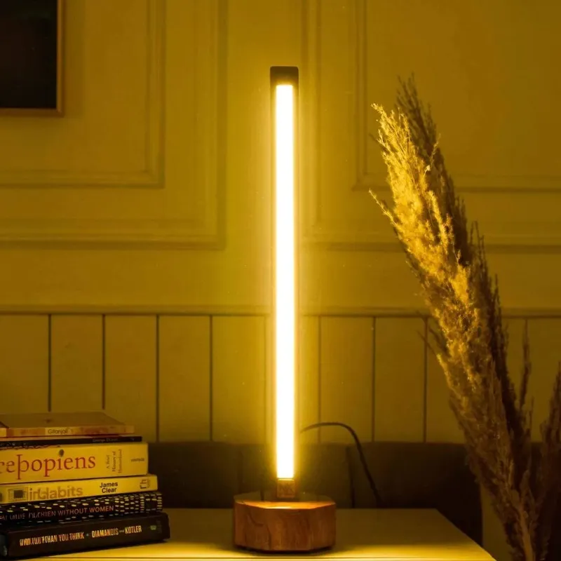 Slim Vertical Rose Wood LED Wooden Floor Lamp media 1
