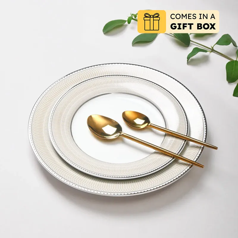 Shine Platine 24k Gold Brushed Porcelain Dinner Set - 33 Piece Set media 1