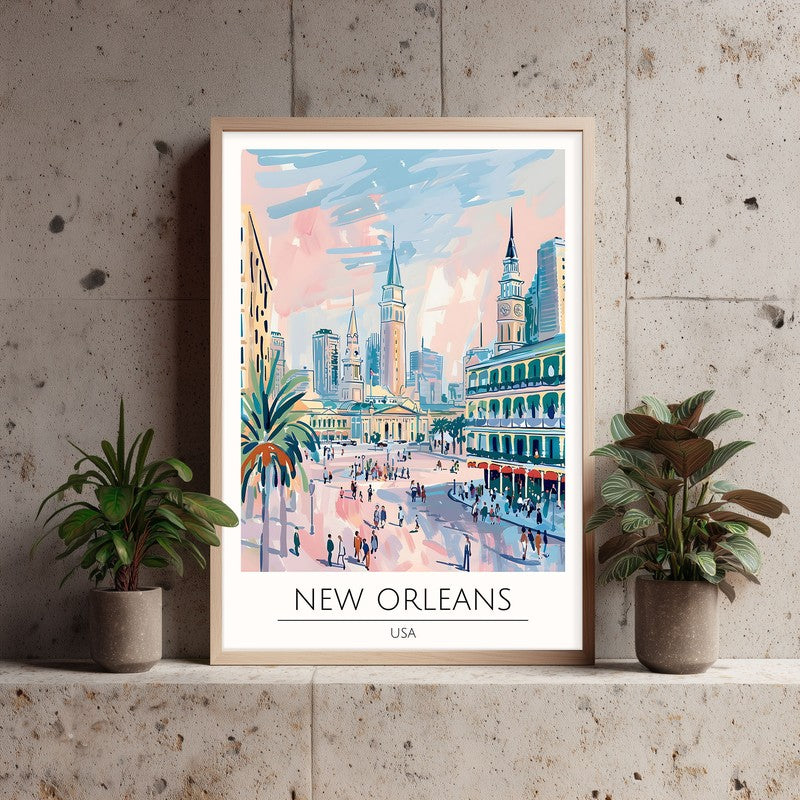 Vintage New Orleans Framed Canvas Archival Canvas Wall Painting - Natural Brown Frame media 3