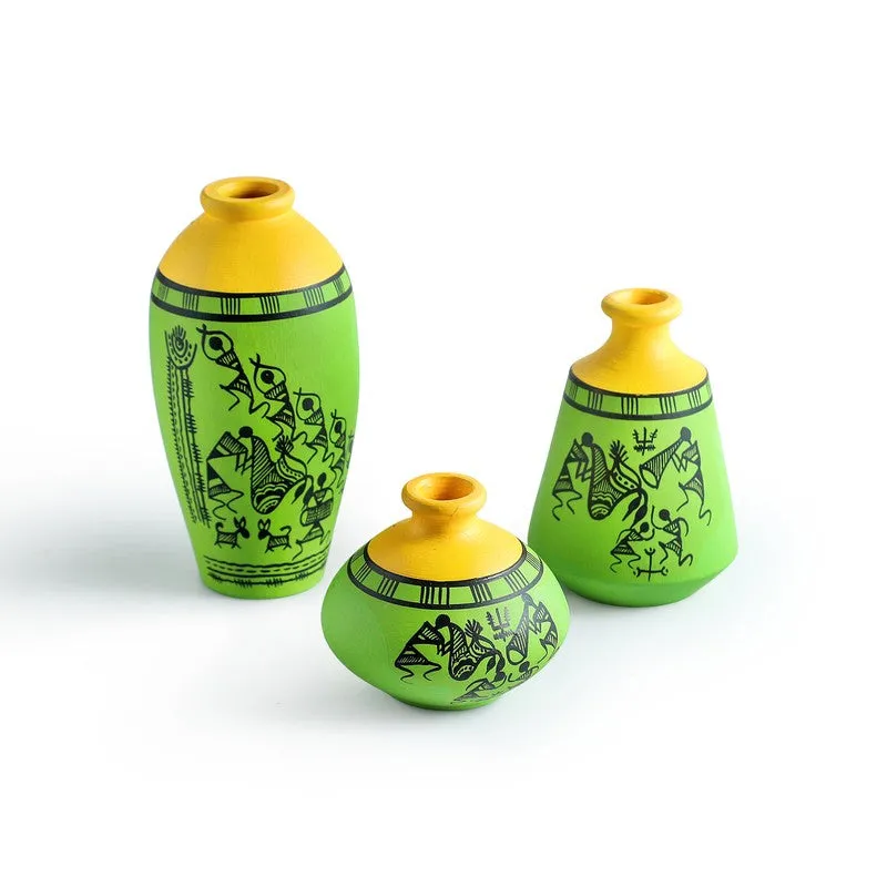 Warli Tales Vases - Set of Three (Green,Yelow) media 3