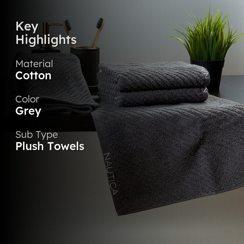 Nautica Riviera Soft Cotton Hand & Face Towel (Dark Grey) - Set Of Four media 2