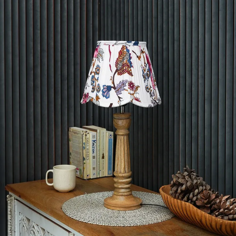 Amber Petal Wooden Base Cotton Table Lamp - Multicolor media 3