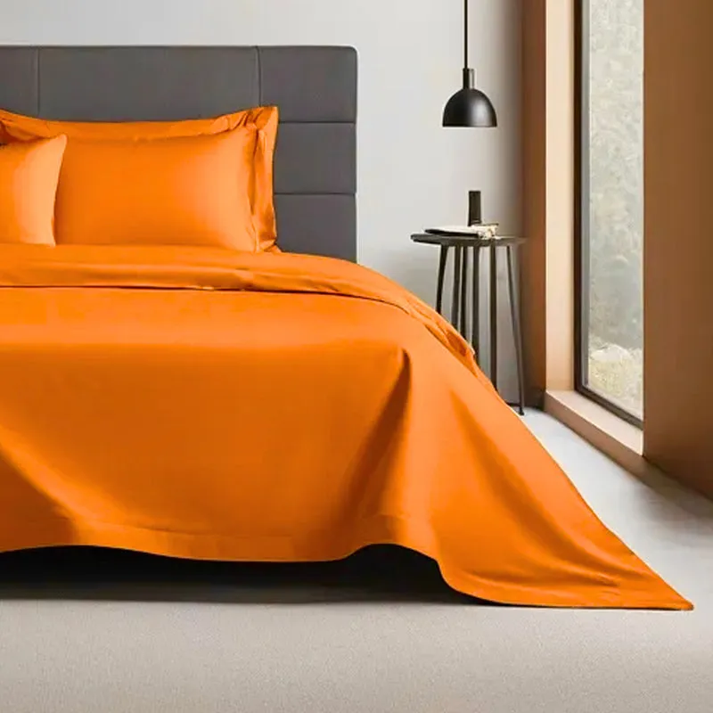 Moonweave Solid Cotton Bedsheet (Orange) - 400 TC media 5