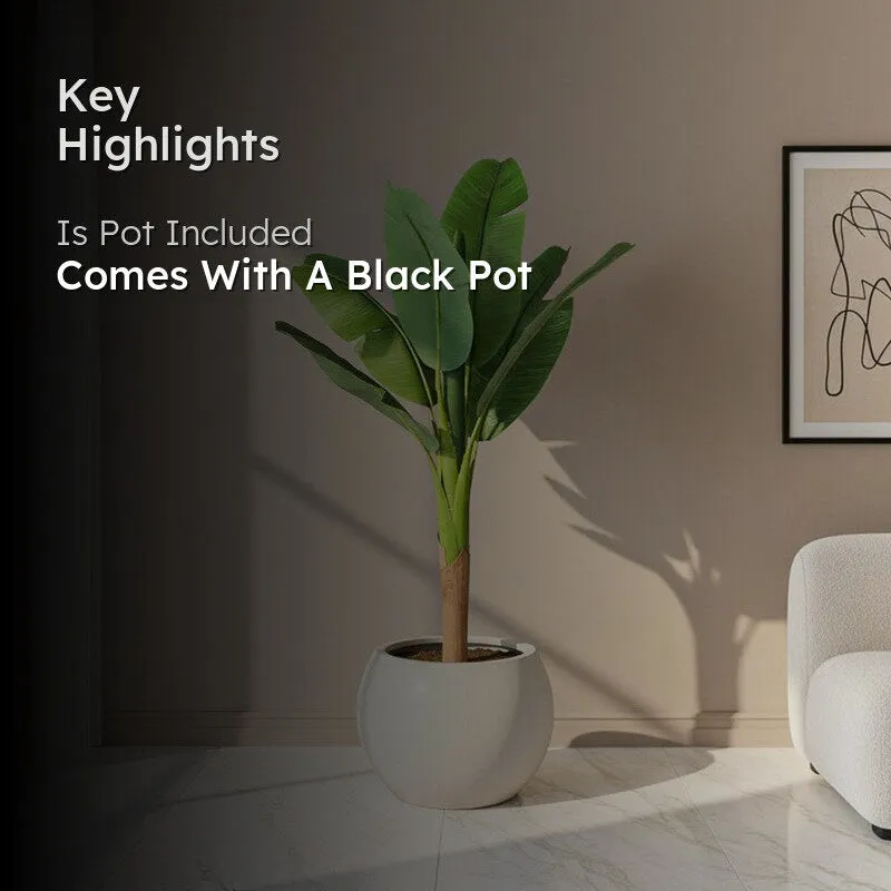 Faux Lush Banana Plant With Black Plastic Pot - 4 Feet - 2