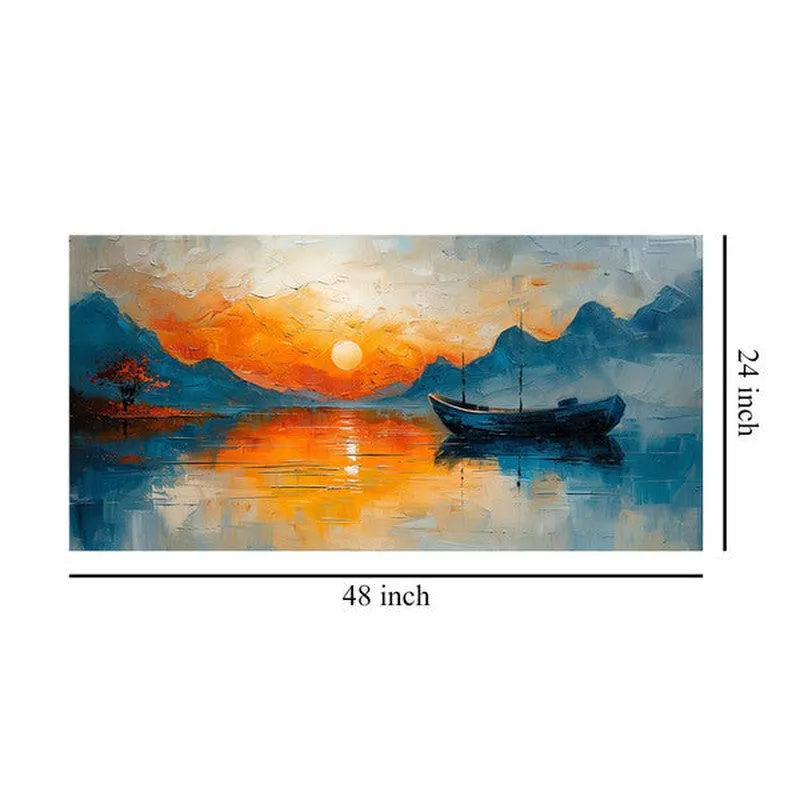 Ocean Sunset And Solitary Boat Wall Painting media 7