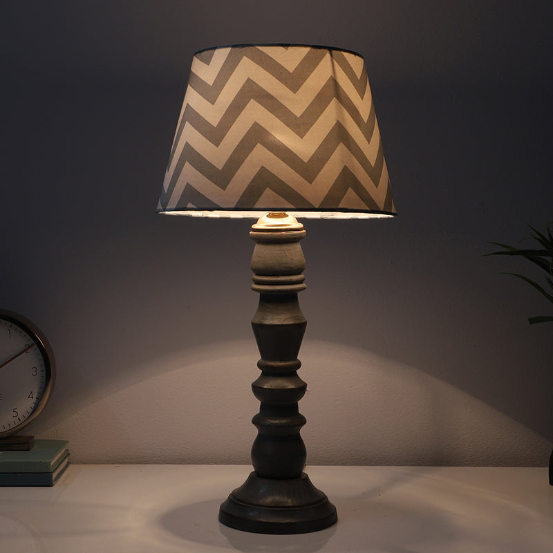 Chevron Light Bantu Printed Mango Wood Table Lamp - Grey, White