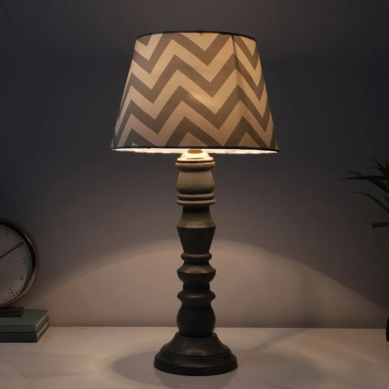 Chevron Light Bantu Printed Mango Wood Table Lamp - Grey, White media 1