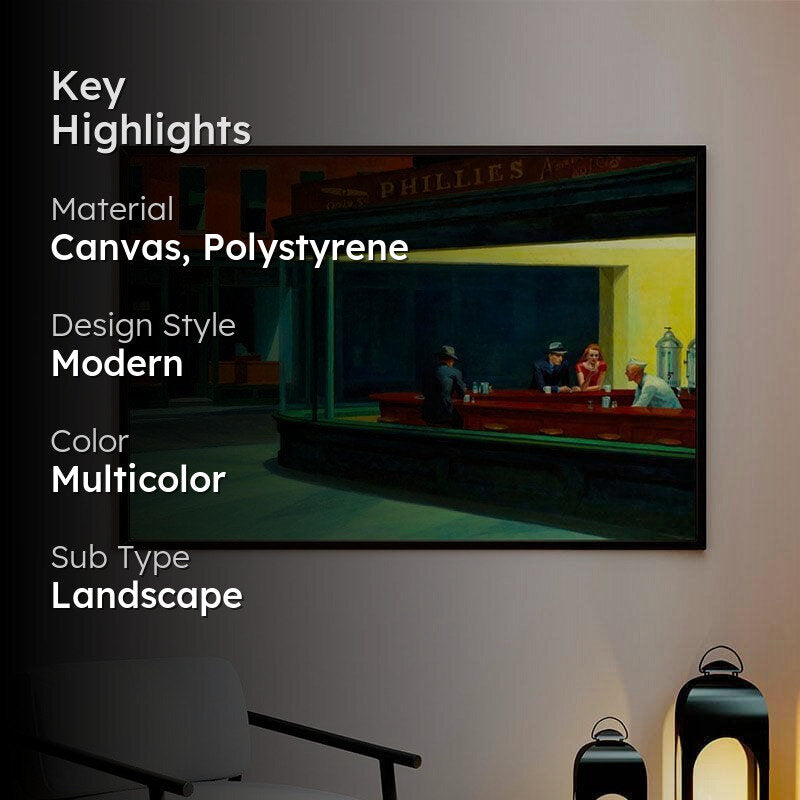 Nighthawks Canvas Painting By Edward Hopper - Black Frame media 2
