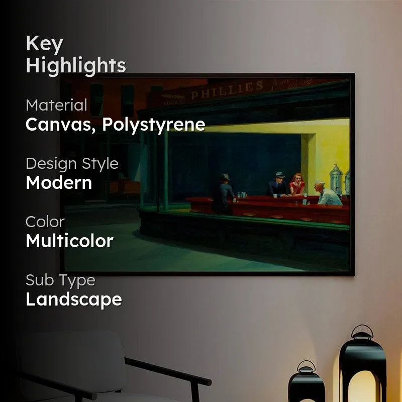 Nighthawks Canvas Painting By Edward Hopper - Black Frame media 2