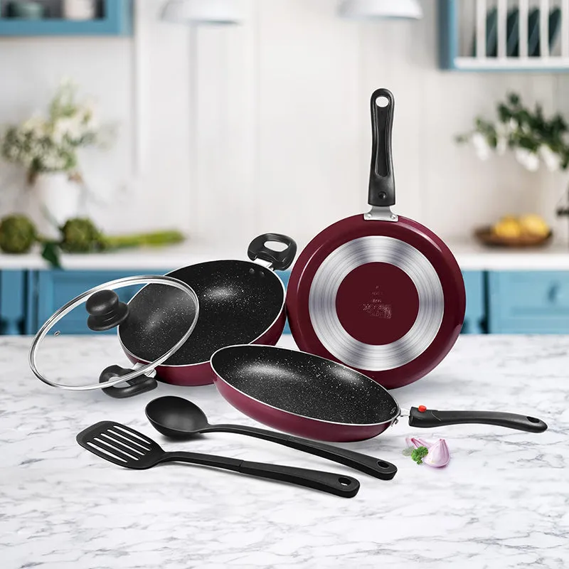 Milton Non-Stick Cookware Set (Maroon) - Five Piece Set media 1
