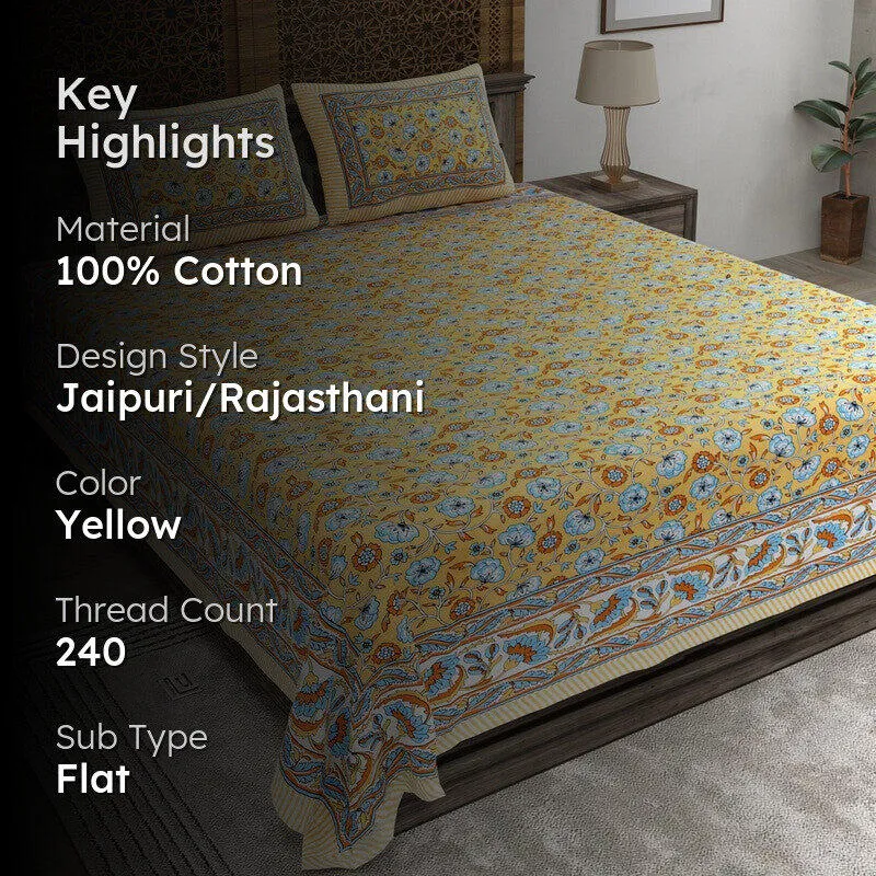 Geora Cotton Bedsheet (Yellow) - 240 TC media 2
