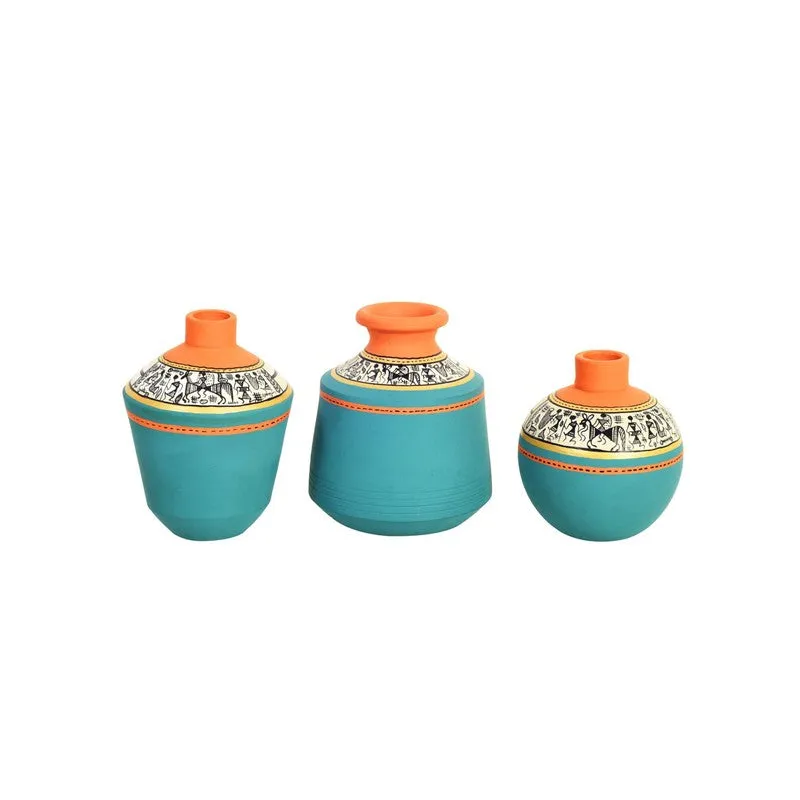 Aquaora Blue & Terracotta Artistic Vase - Set Of Three media 3