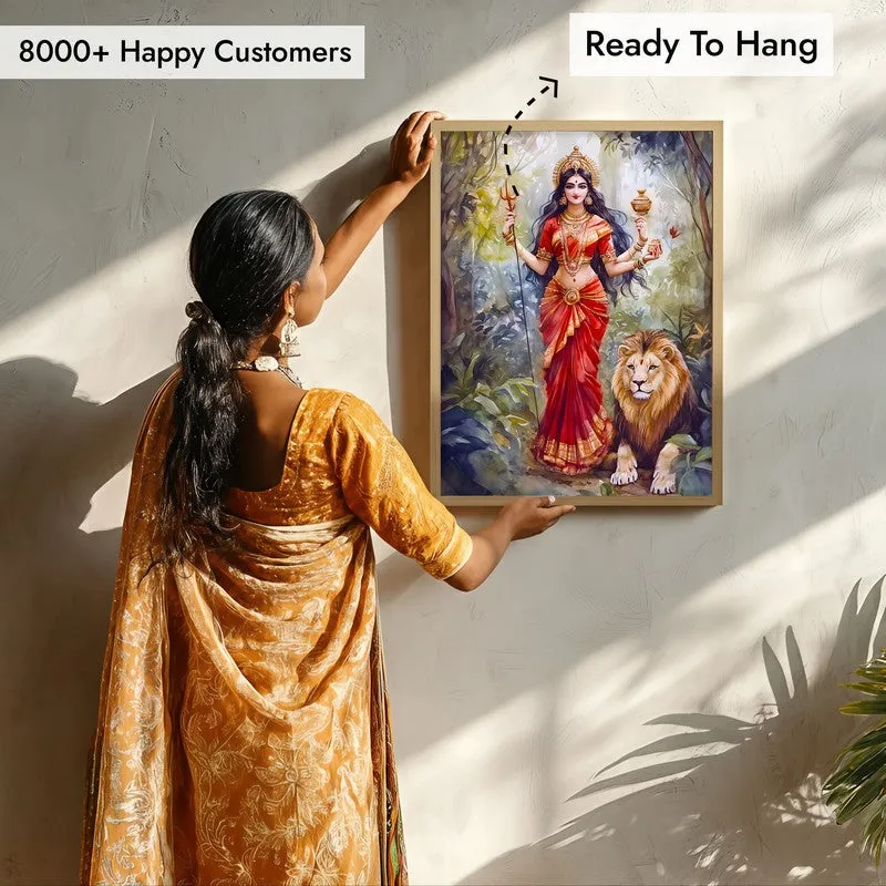 Jagat Janani Spiritual Archival Paper Wall Painting - Natural Brown Frame media 7