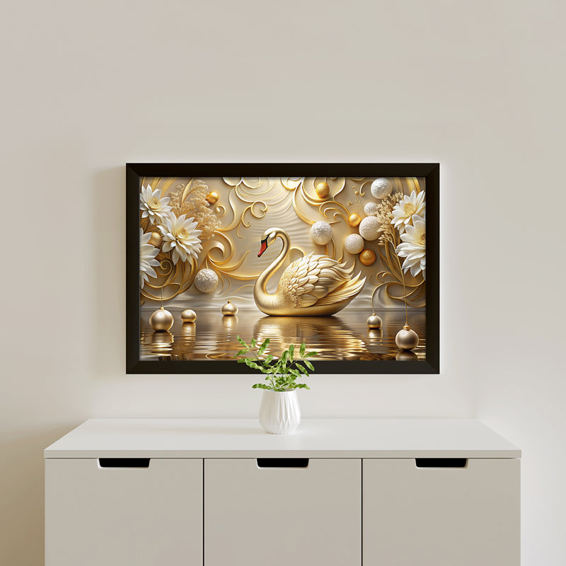 Ethereal Midas Swan Wall Painting