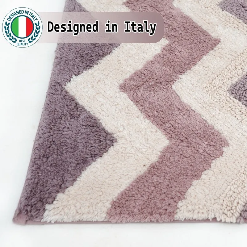 Steplyn Chevron Cotton Bath Mat - Pink & Off White media 6