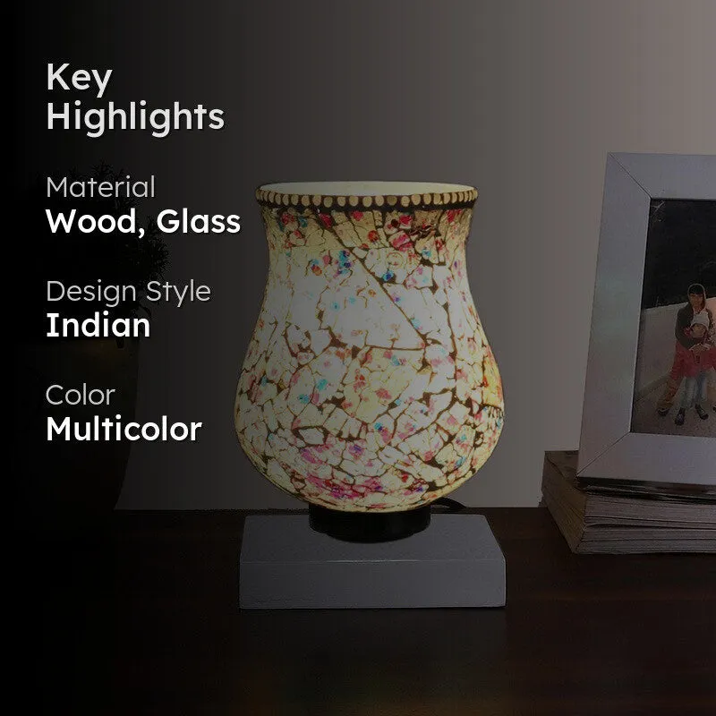 Glowfire Mosaic Glass Table Lamp With Wooden Base - Multicolor media 2