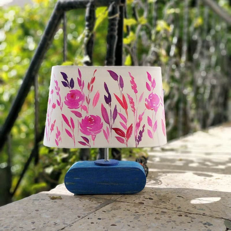 Pastel Bloom Handpainted Fabric Table Lamp - Multicolor media 4