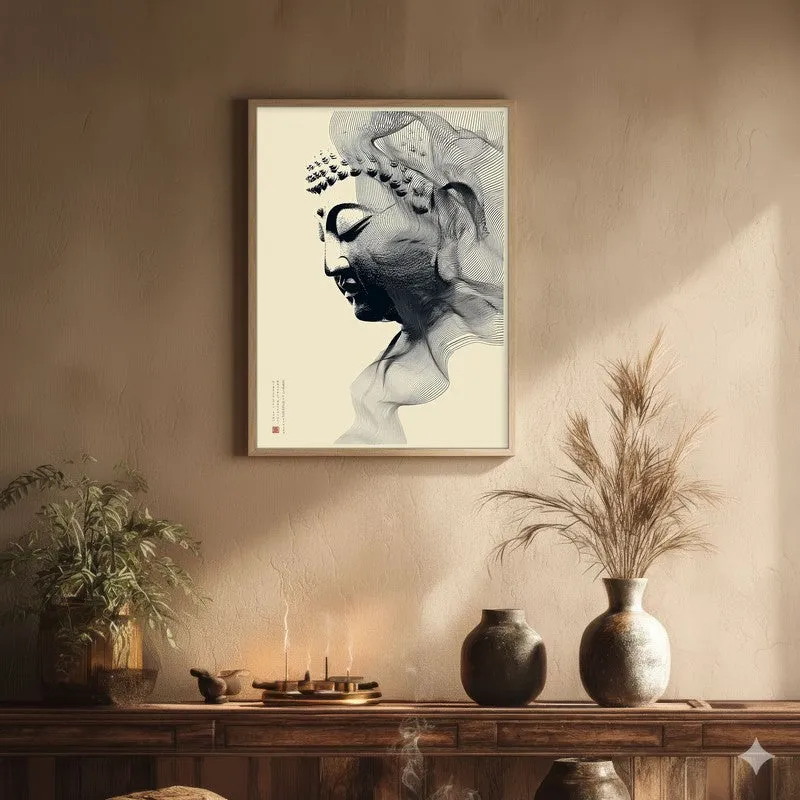 Buddha In Grace Archival Paper Wall Painting With Brown Frame media 1