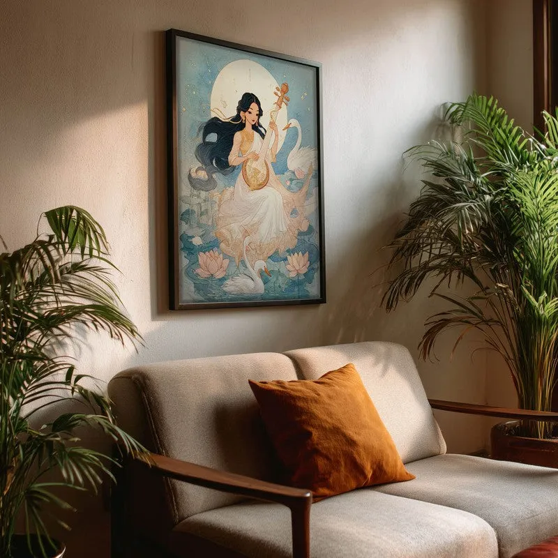 Goddess Saraswati Playing Bina Blissful Archival Paper Wall Art media 3