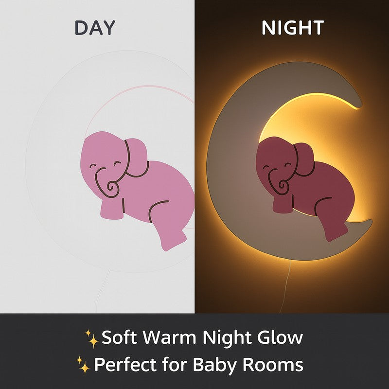 Moon Hug Elephant Battery Operated MDF Wall Lamp - Pink media 4