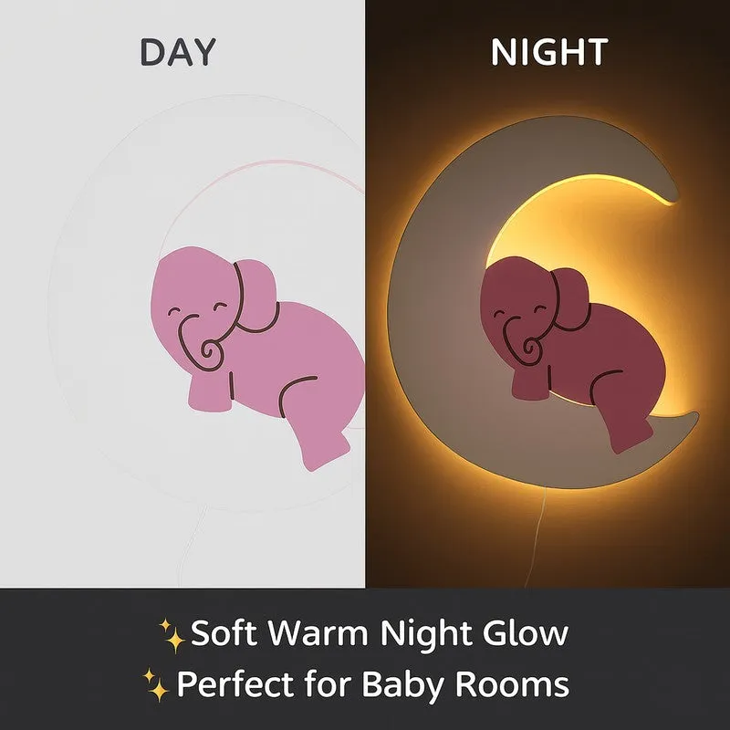 Moon Hug Elephant Battery Operated MDF Wall Lamp - Pink media 4