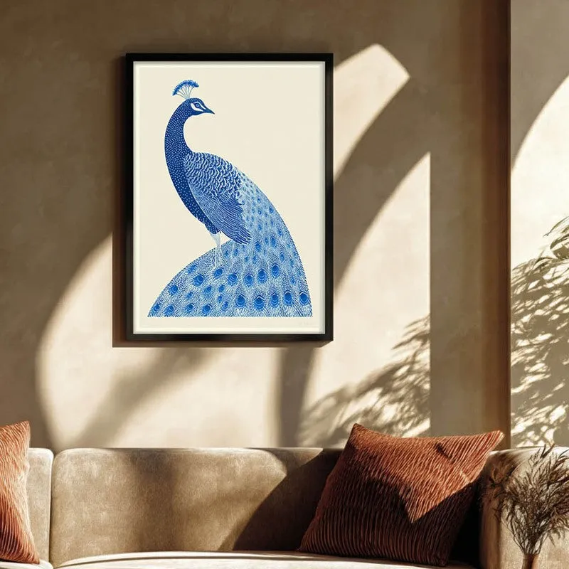 Royal Blue Peacock Canvas Wall Painting With Black Frame media 1