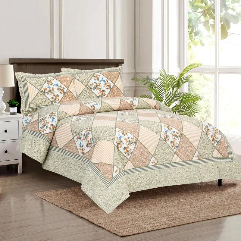 Kedari Cotton Bedsheet (Green,Beige) - 160 TC media 1