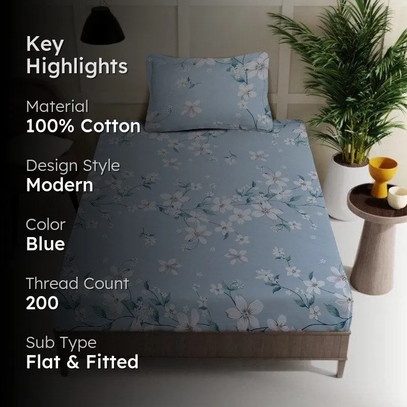 Mitusha Printed Cotton Bedsheet (Blue) - 200 TC media 2