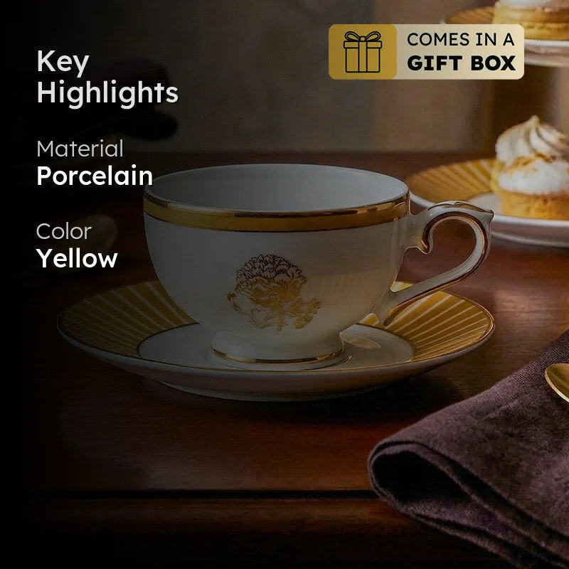 Gilded Iris 24k Gold Brushed Porcelain Tea Cup & Saucer (280 mL) - Set of Six media 2