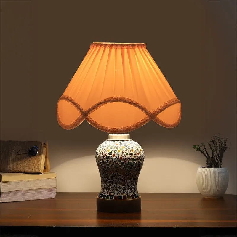 Santora Arc Pleated Wooden Table Lamp media 1