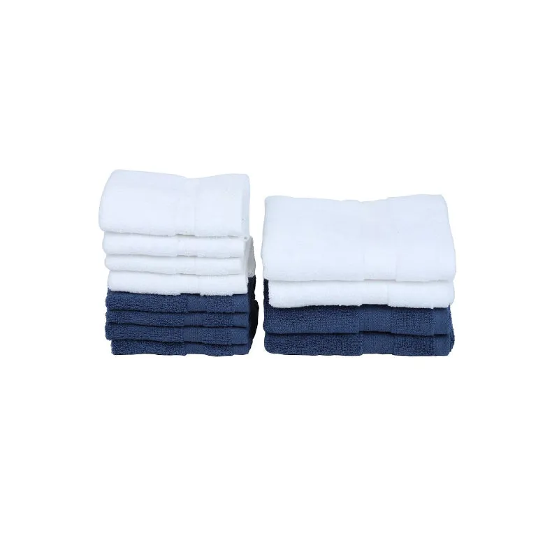 Miorah Hand & Face Towel Combo (White & Blue) - Set Of Twelve media 4