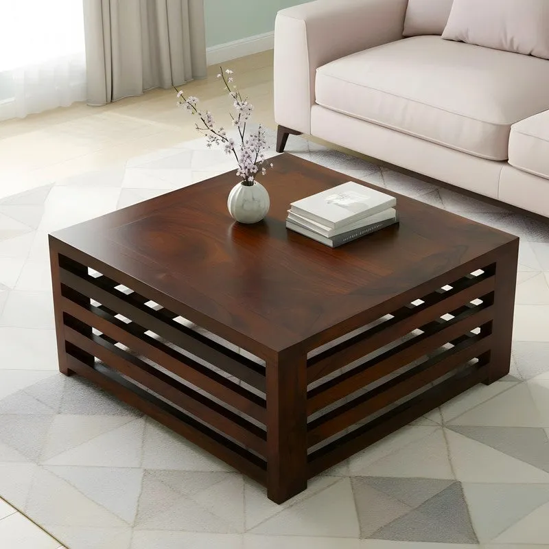 Qervon Sheesham Wooden Center Table - Dark Brown media 1