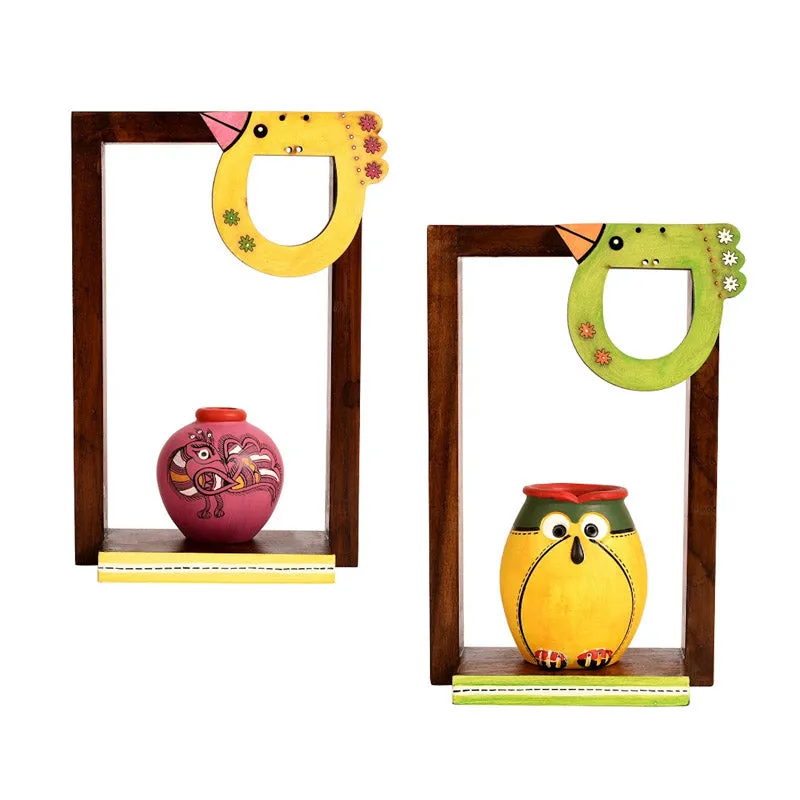 Babita Terracotta & Wood Wall Shelve With Pot - Four Piece Set media 6