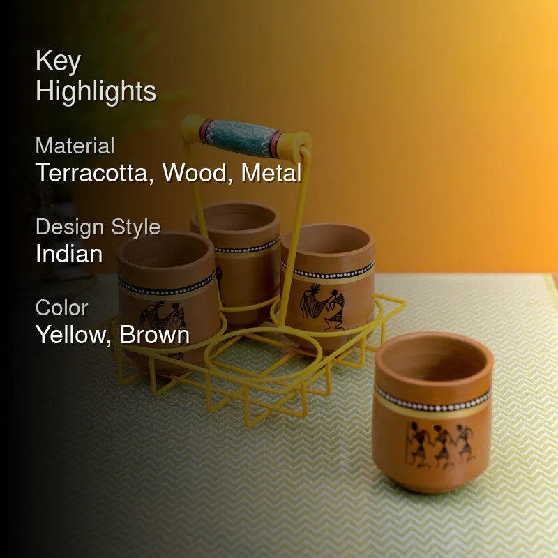 Umika Terracotta,Wood,Metal Tea Cup (175 mL Each) - Five Piece Set media 2