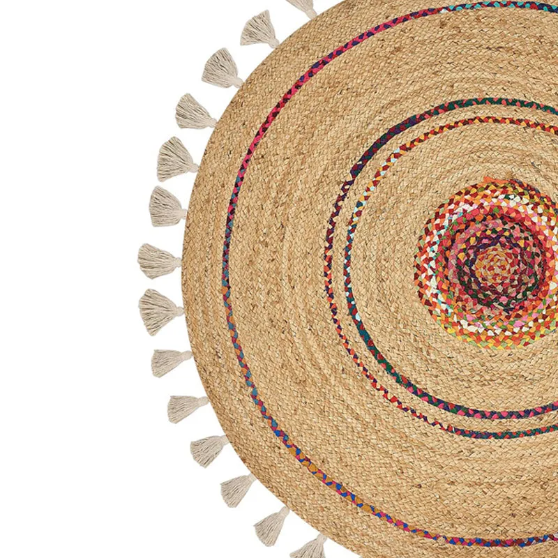 Rustic Halo Braided Jute Area Rug - Pink, Beige media 4