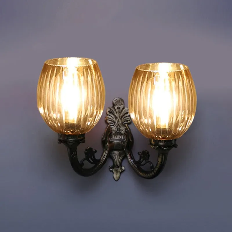 Antique Base Dual Shade Glass Wall Lamp media 6