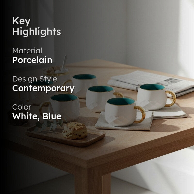 LuxeSip Porcelain Tea Cup (200 mL Each) - Set Of Six media 2