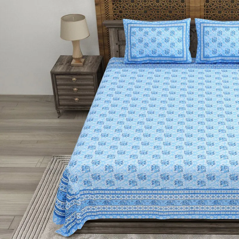 Linera Cotton Bedsheet (Blue) - 240 TC media 1