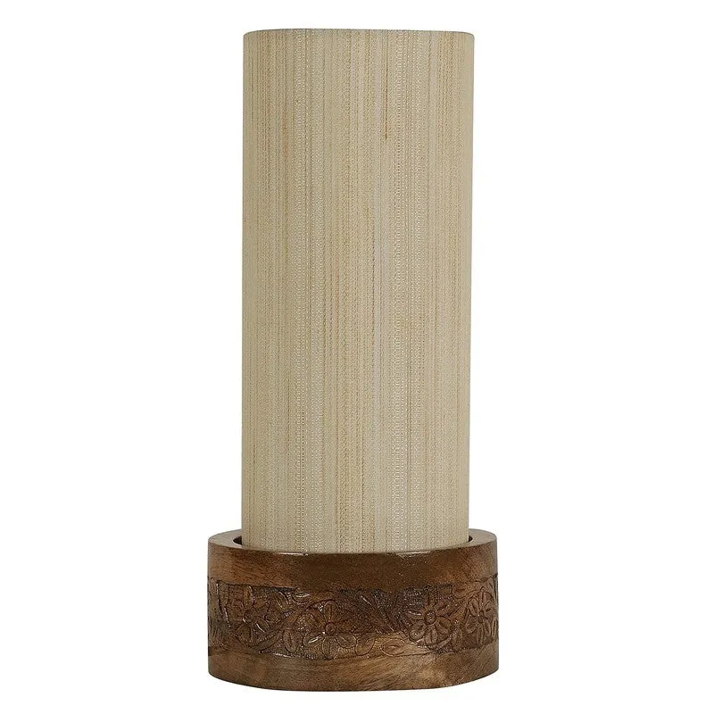 Divanae Cotton Table Lamp With Wooden Base - Beige media 5