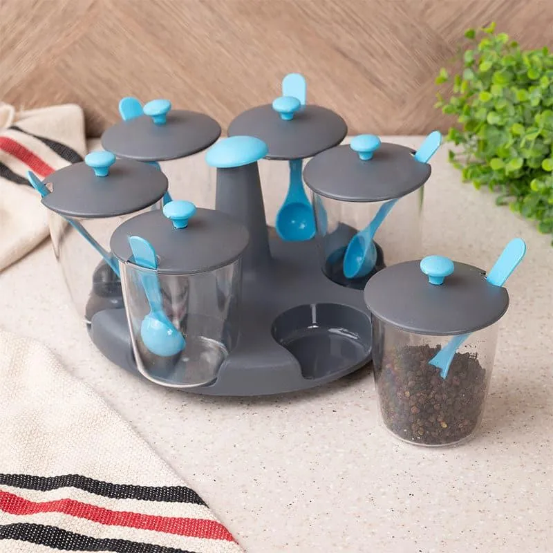 Jini Blue Masala Jar With Spoon (300 ML Each) - Set Of Seven media 1